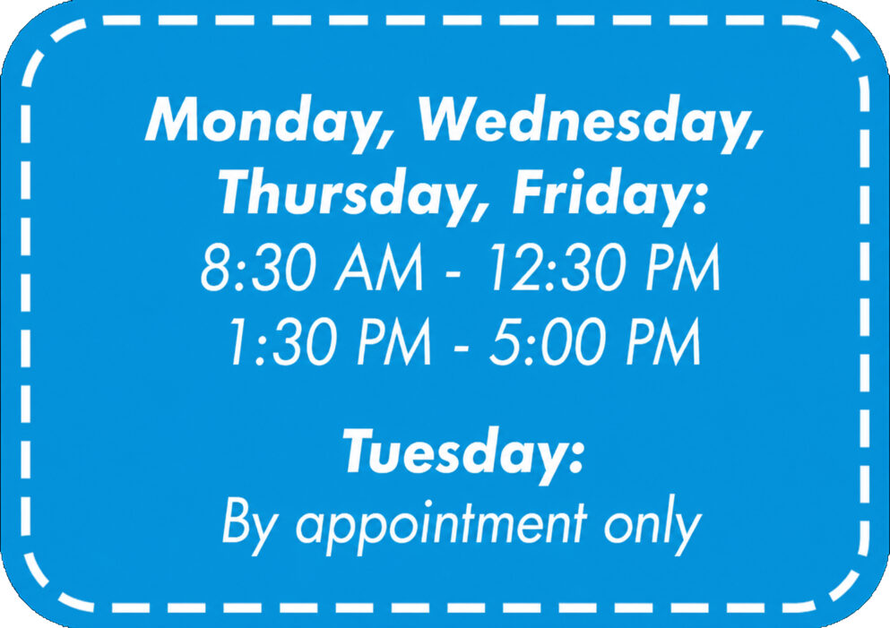 Office hours: Mon/Wed/Thu/Fri 8:30&ndash;5; Tue by appointment